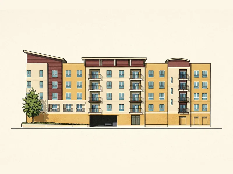 Drawing of Castelar Apartments. No photo available.