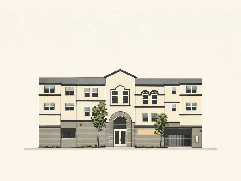 Drawing of Morehouse Apartments. No photo available.