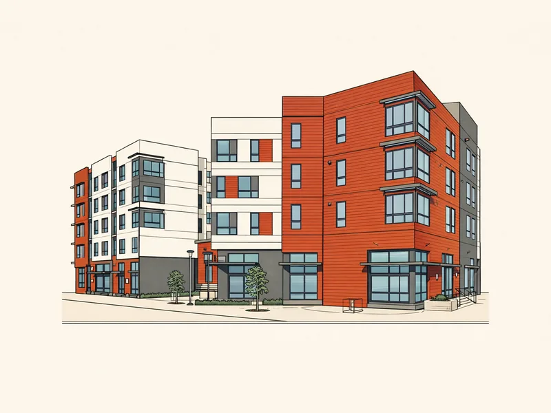 Drawing of The Millton Apartments in Redwood City. No photo available.